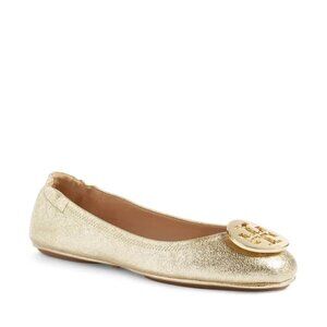 NIB Tory Burch Minnie Travel Ballet Flats Shoes SPARK GOLD 9.5 M